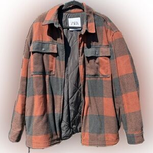 Zara Black and Brown Checkered Coat